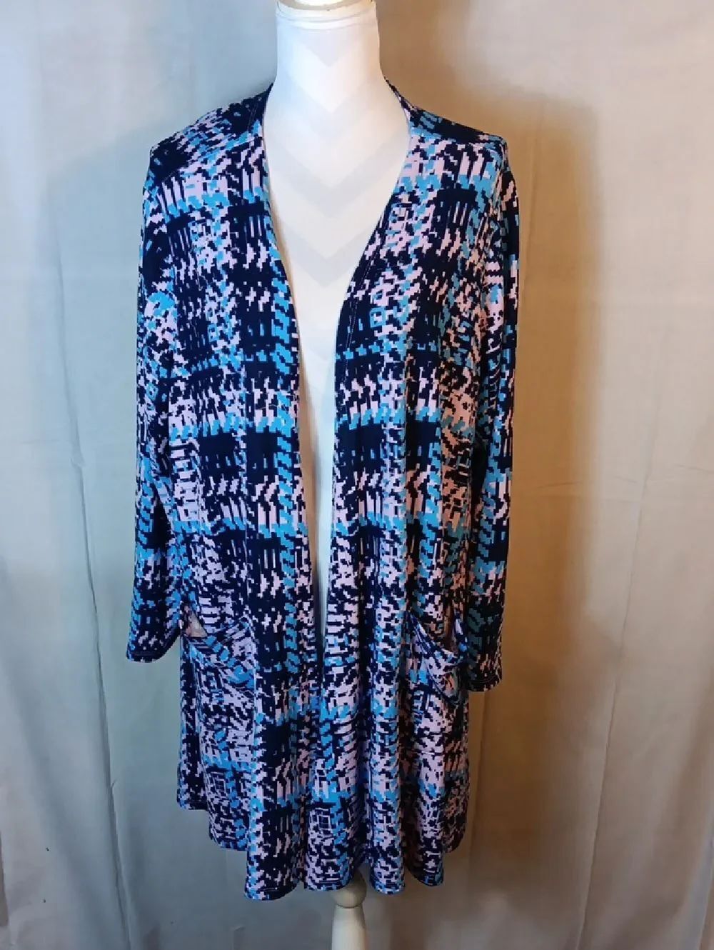 LuLaRoe Navy, Light Blue & Pink Open-Front Cardigan
